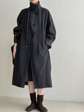 Korean temperament lazy stand-up collar medium and long British trench coat women's new autumn models with straps silhouette