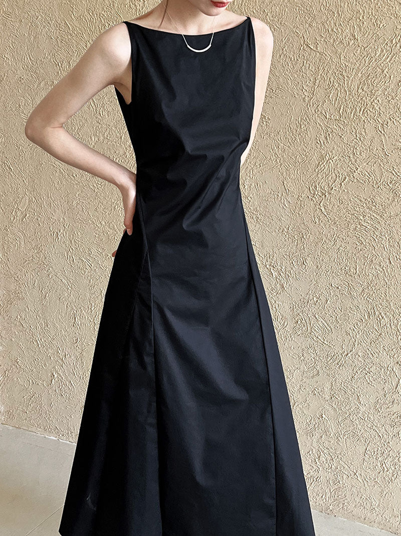 French temperament one-word collar waist thin dress women's summer new simple Muse fan