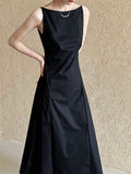 French temperament one-word collar waist thin dress women's summer new simple Muse fan