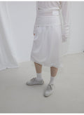 Spring new casual high waist simple solid color linen satin lace medium and long skirt