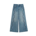 Vintage drape slim loose high waist straight wide-footed jeans