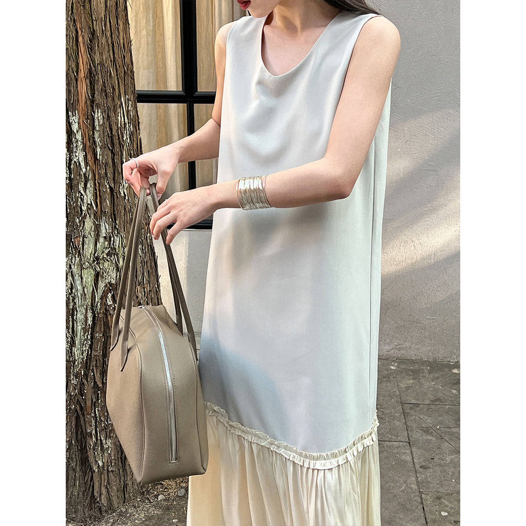 High-end French temperament sleeveless vest dress c spring new splicing hem fishtail skirt 9726
