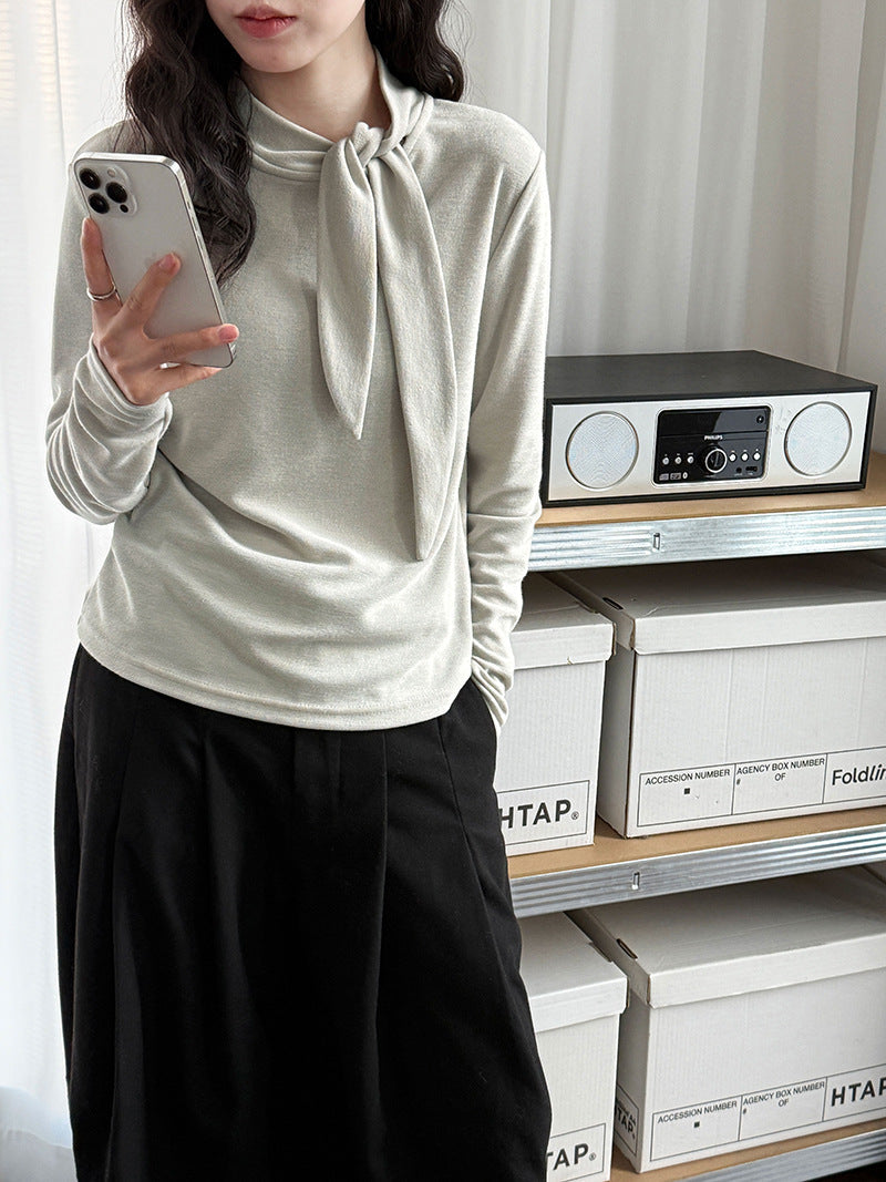 Straps slim-fitting Korean velvet long-sleeved front shoulder bottoming shirt women's winter new design sense inner cover 2140