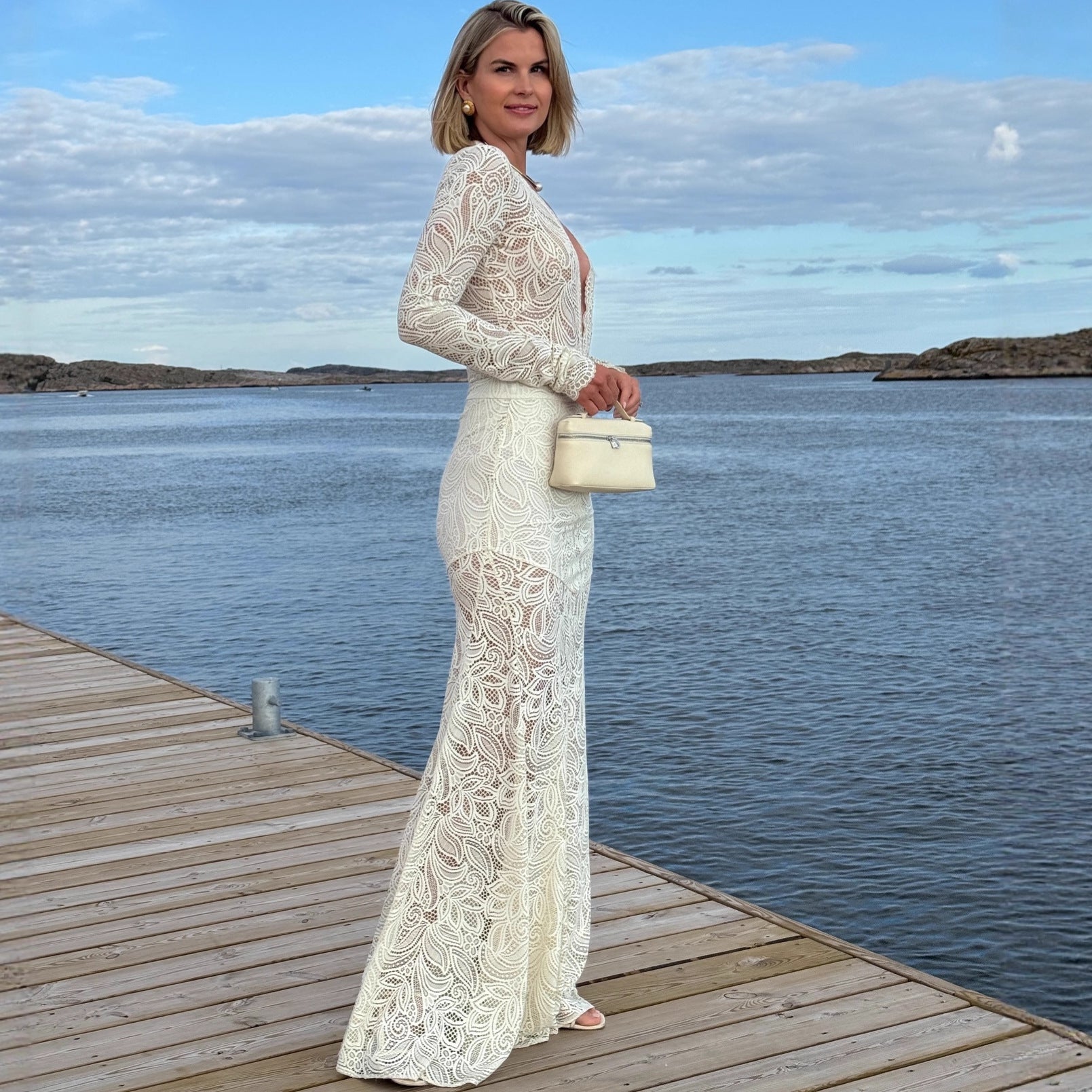 Sexy lace onesie skirt slim-fitting long skirt two-piece set hollow vacation style suit