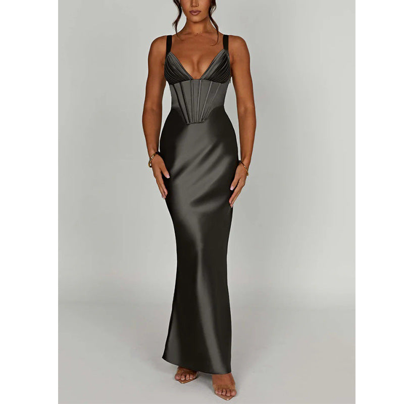 Long French Satin Spice Girl Suspender Dress