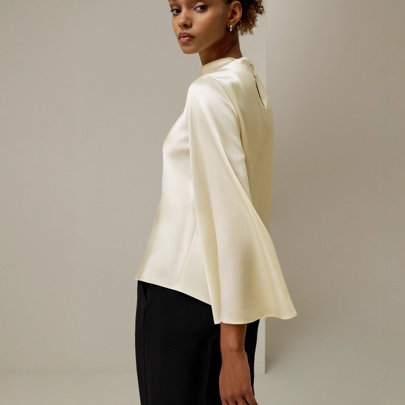 Stylish loose crew neck satin shirt
