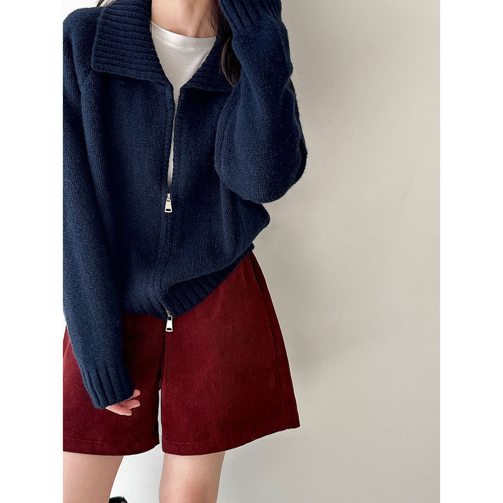 Retro Corduroy Wide Leg Casual Shorts Women's Autumn New Korean Elastic High Waist Skinny Pants