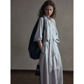 Tencel linen loose lace-up trench coat dress design temperament long coat