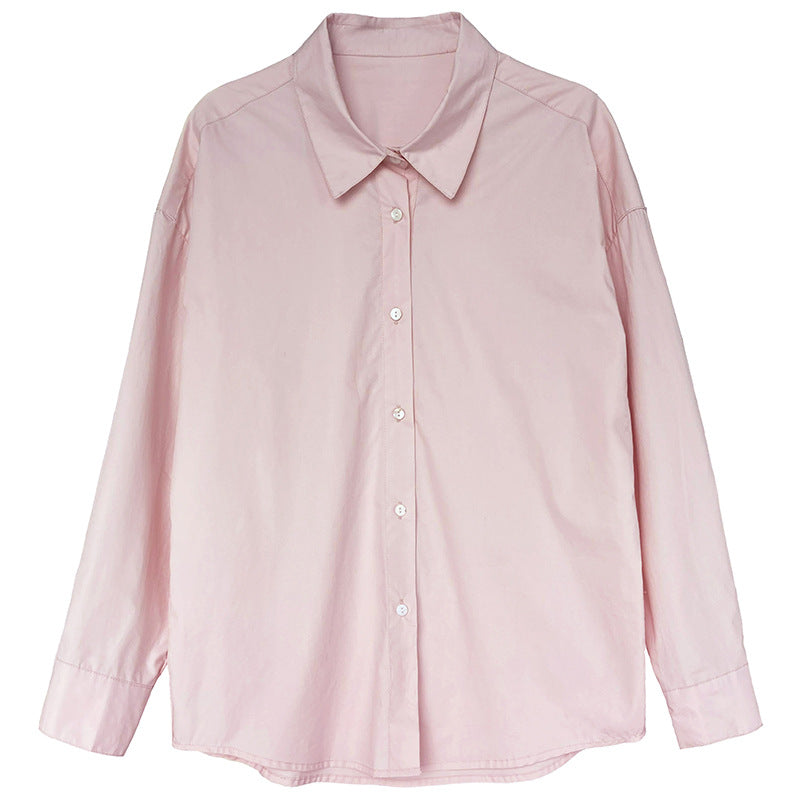 Autumn new 60 cotton solid color long-sleeved shirt women's simple loose overlay casual shirt
