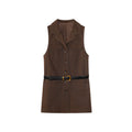 Temperament waist belt lapel long vest