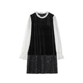 French rich daughter heavy industry sequined velvet fake two-piece dress