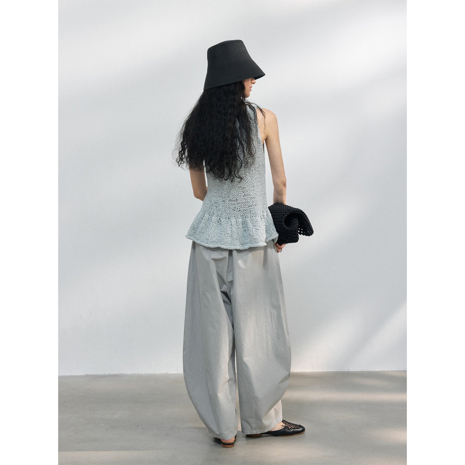 Spring nylon cotton lotus leaf edge narrow U neck texture sling vest