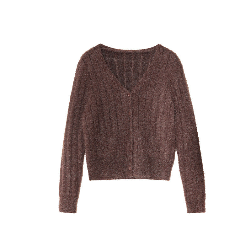 Gentle and sweet v-neck versatile long-sleeved knitted cardigan