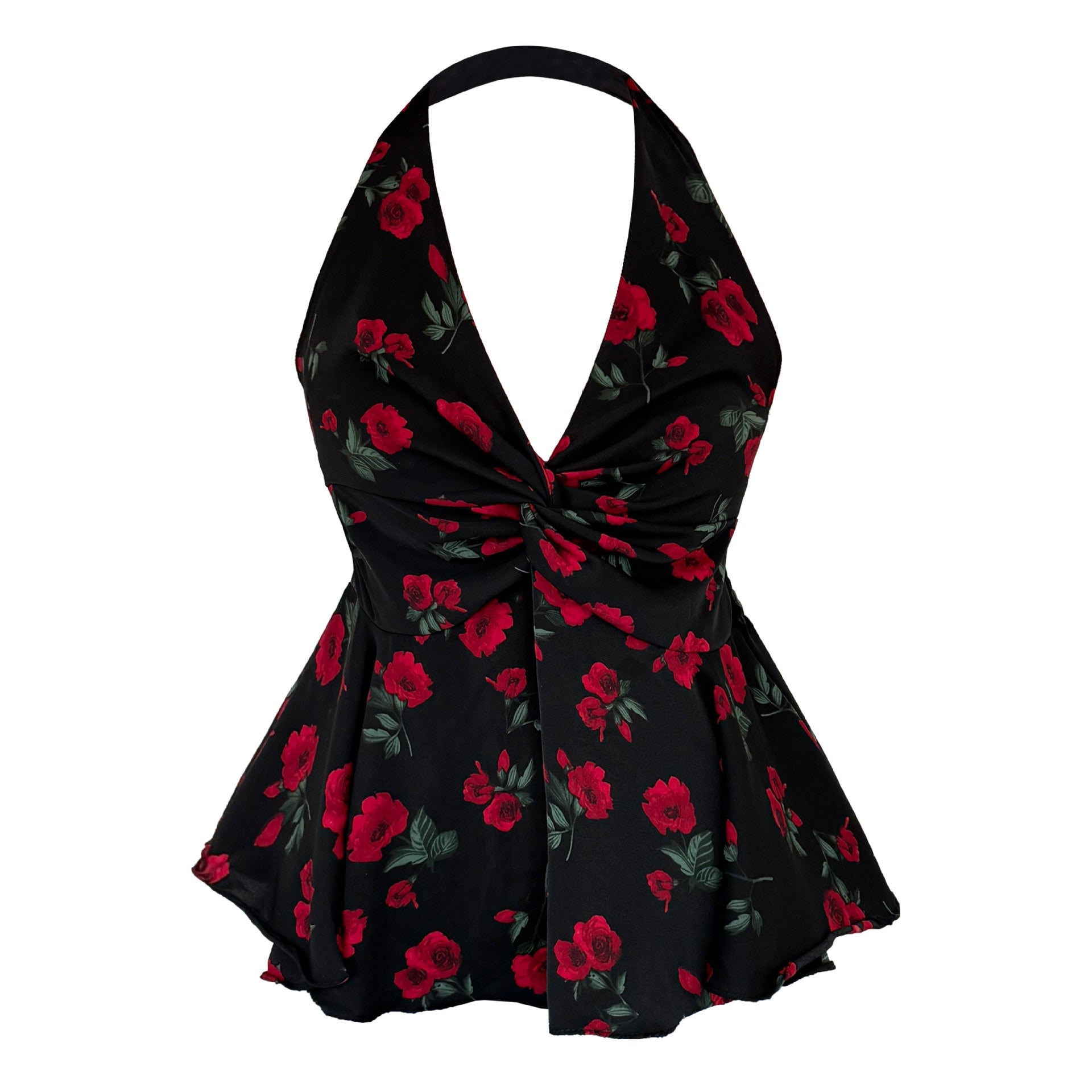 French romantic V-neck floral neck waist shirt women's summer new ruffle edge vest top 3599