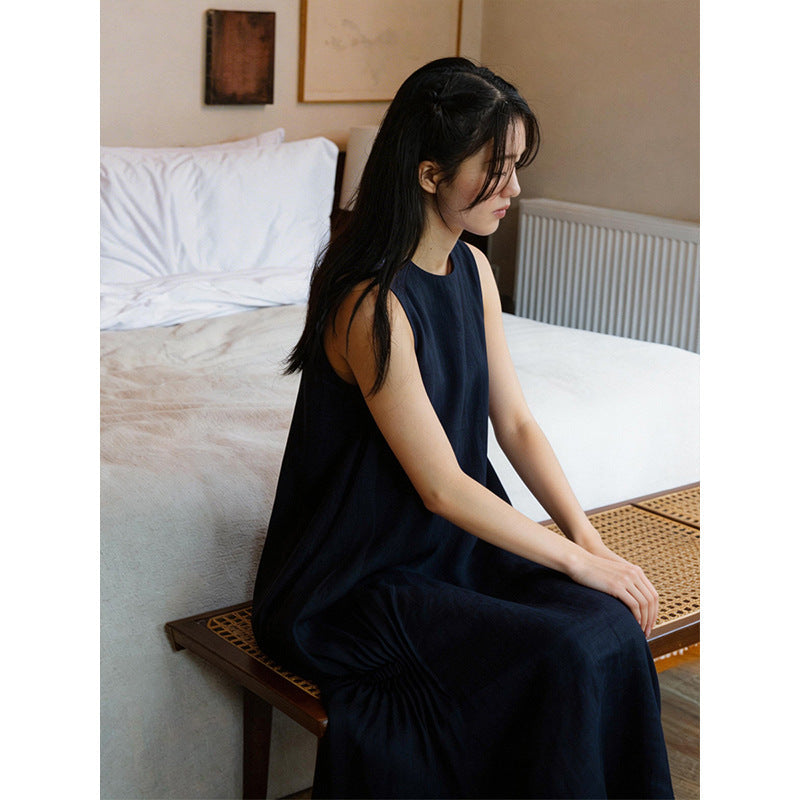Versatile crew neck loose casual knee pendulum dress