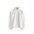 Silk white ruffle collar bubble sleeve shirt