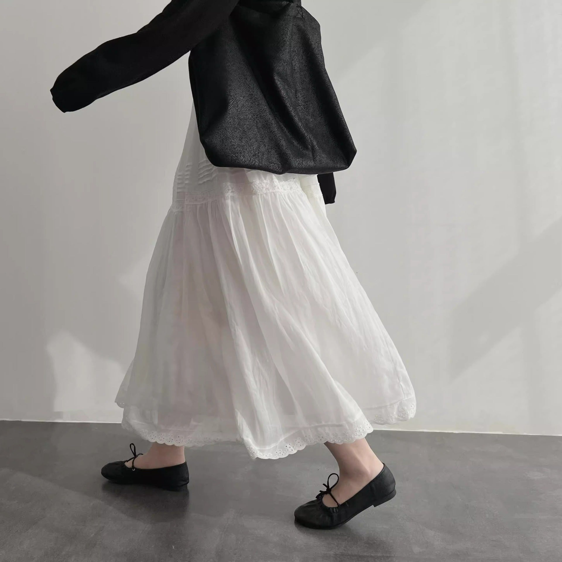 Natural wash ramie high waist medium and long thin A-shaped skirt