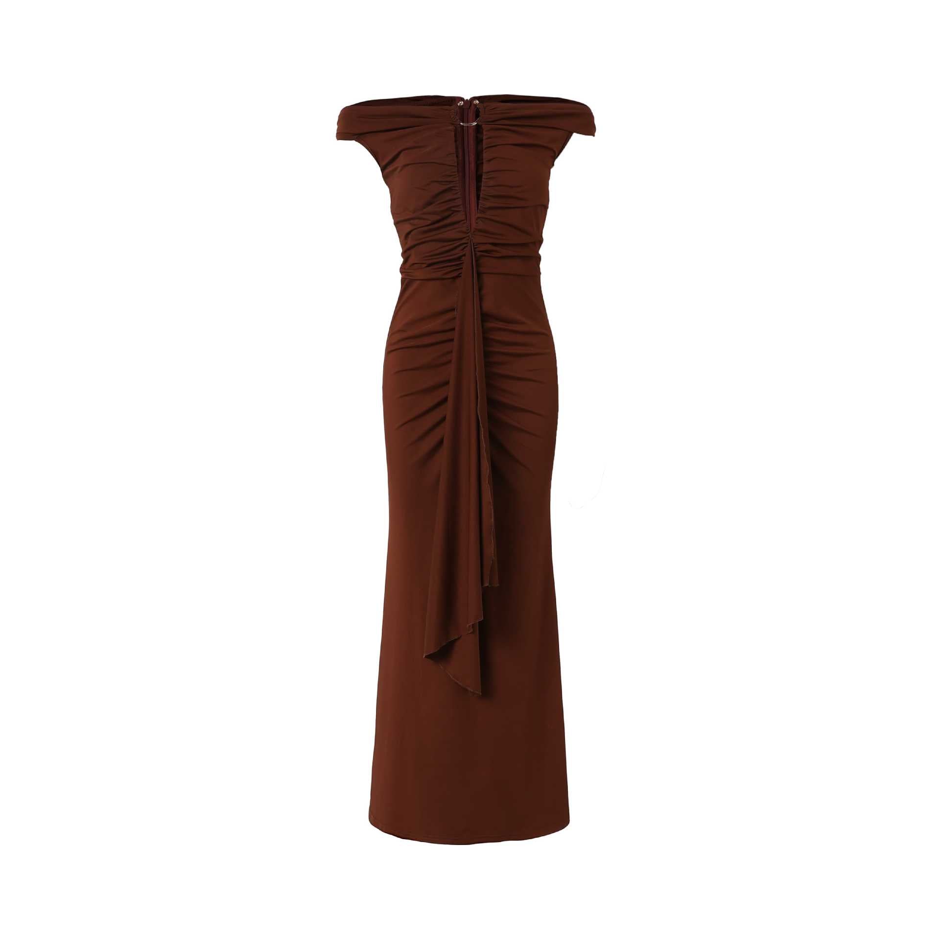 Splicing Ribbon Long Dress Dress Wind Dress Vacation Style One-word Shoulder Buttocks Dress