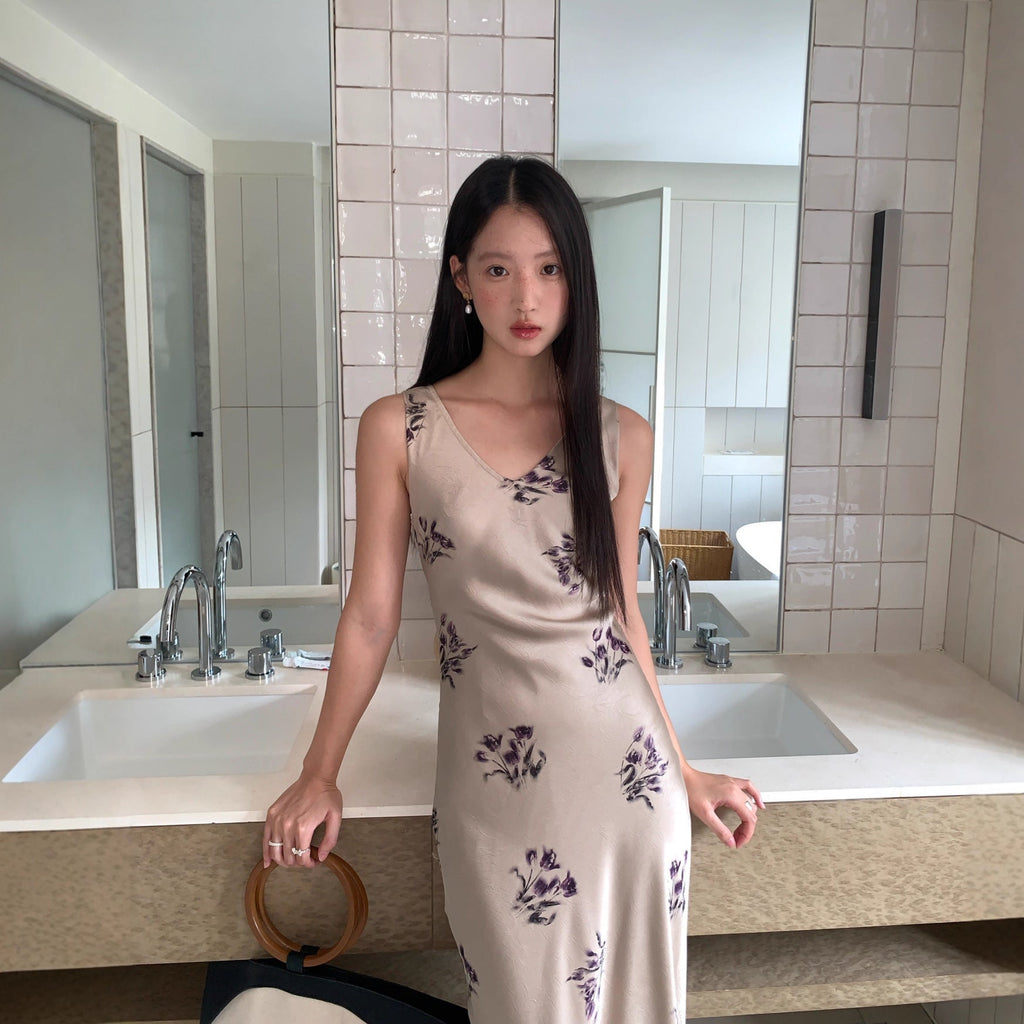Autumn French elegant little woman temperament v-neck printed waist dress F6125