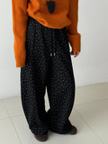 Fleece thickened micro-sickle floral wide-leg pants women's winter new thin elastic waist long pants