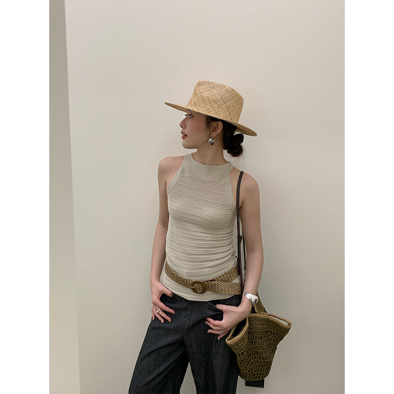 Halter Neck Knit Vest Women Sleeveless Slim Fit Cut-Out Tank Top