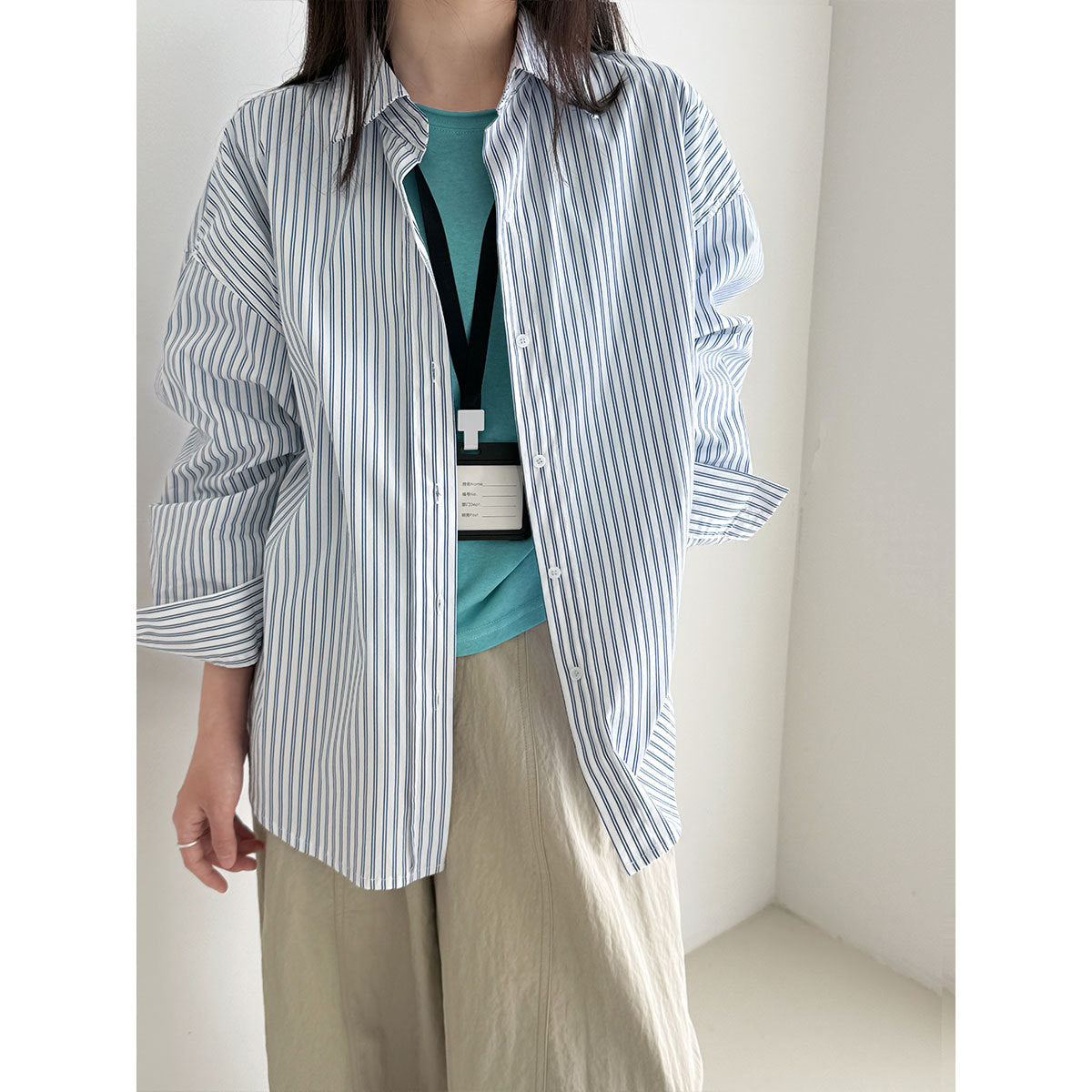 Simple loose shoulder casual vertical striped shirt women's 26 spring new high-end top jacket