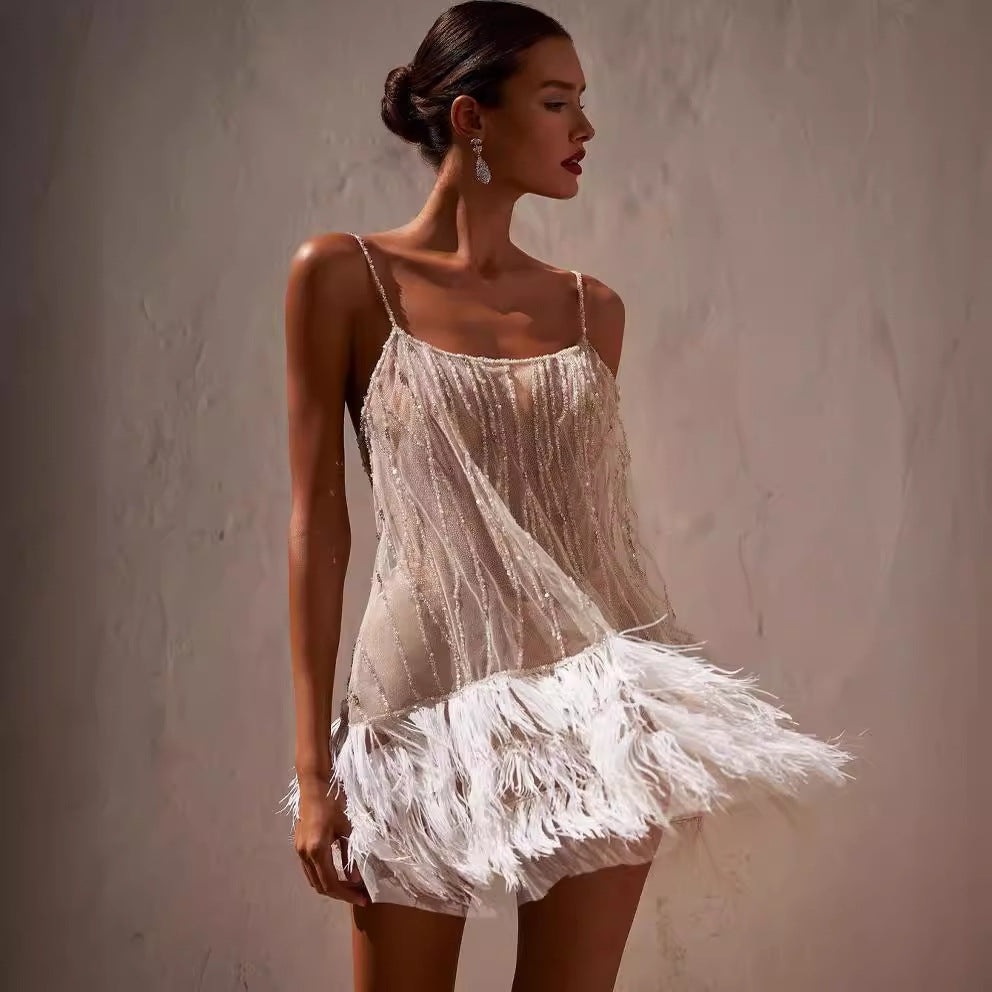 Feather Fringe Mini Dress