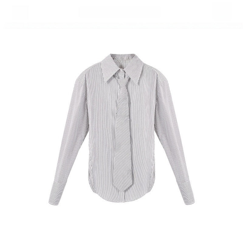 Simple striped shirt women can wear new design sense tie side slit top cross-border South East Asia