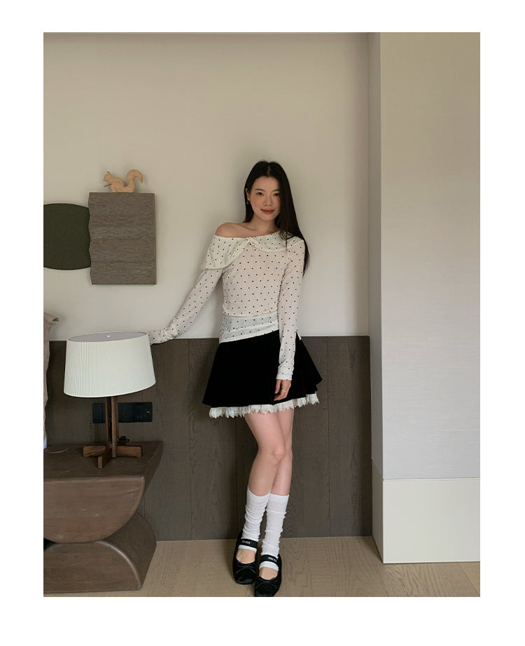 Sweet Skirt Lace Lace Velvet Skirt