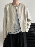 Crew neck Korean single-breasted short leather jacket for women