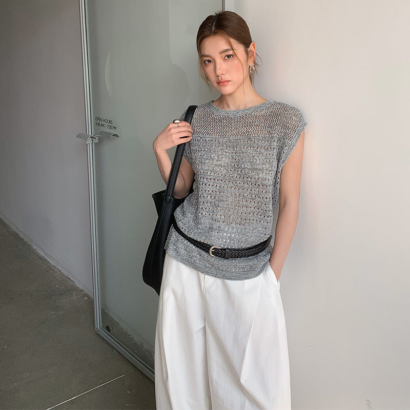 Korean slack sleeveless knitted blouse spring and summer hollow texture loose vest