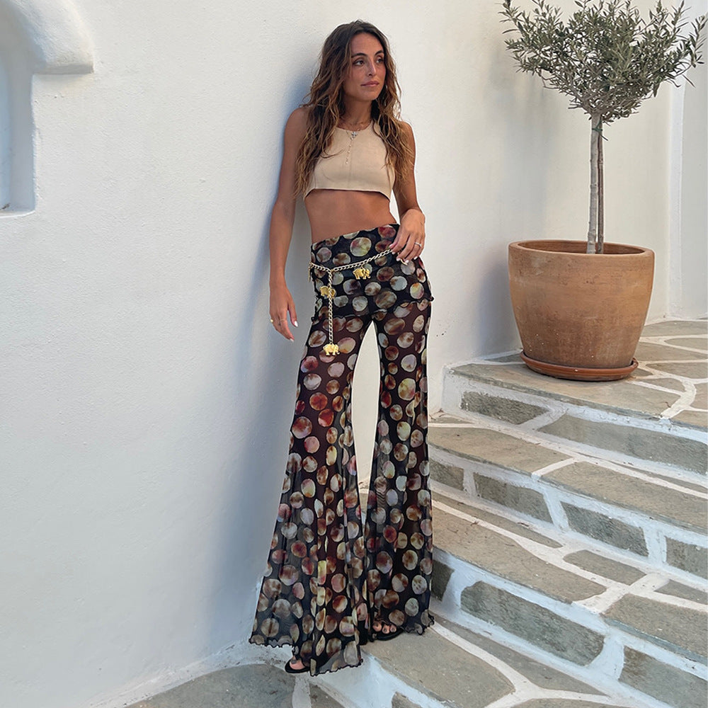 High-Waisted Leopard Print Mesh Pants