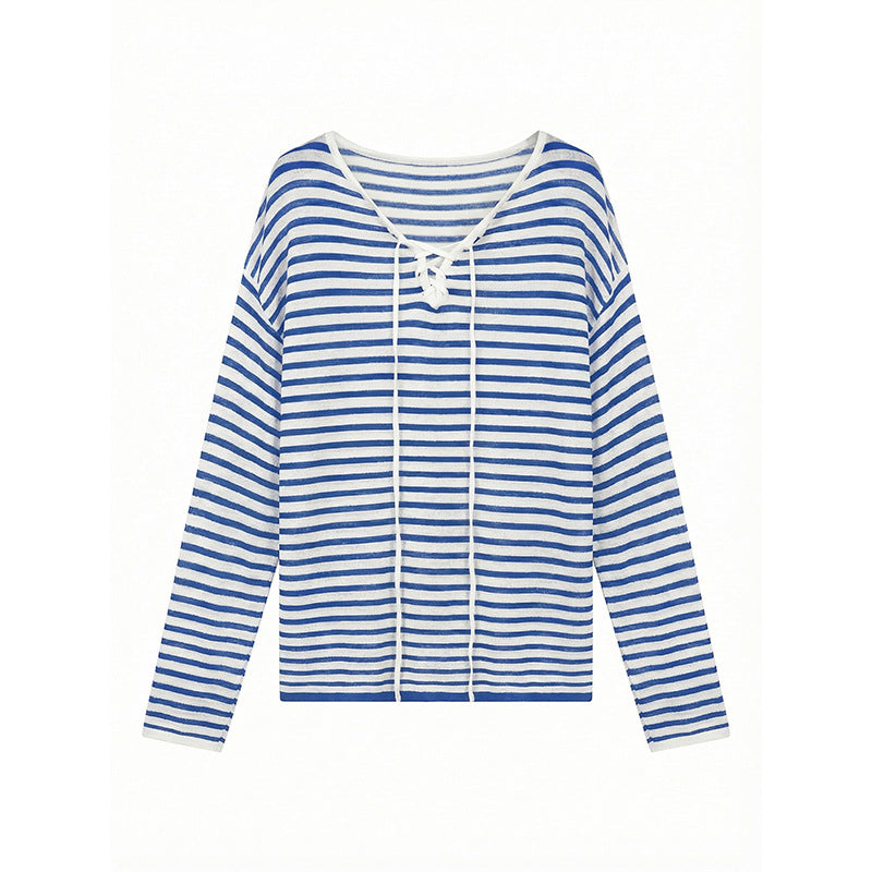 Korean striped contrasting knitted blouse