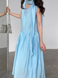 Gentle and sweet wind vest skirt women's summer design sense streamer neckline pure age-reducing dress