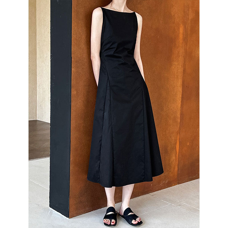 French temperament one-word collar waist thin dress women's summer new simple Muse fan
