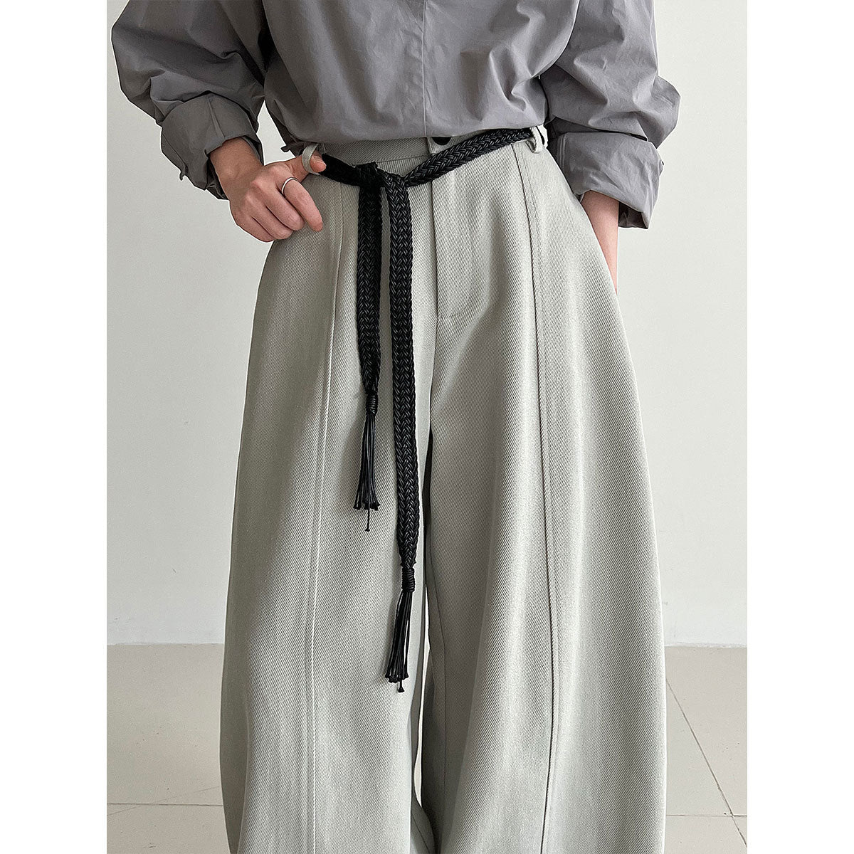 Korean casual loose and drape loose wide-leg pants women's autumn new belt versatile trousers
