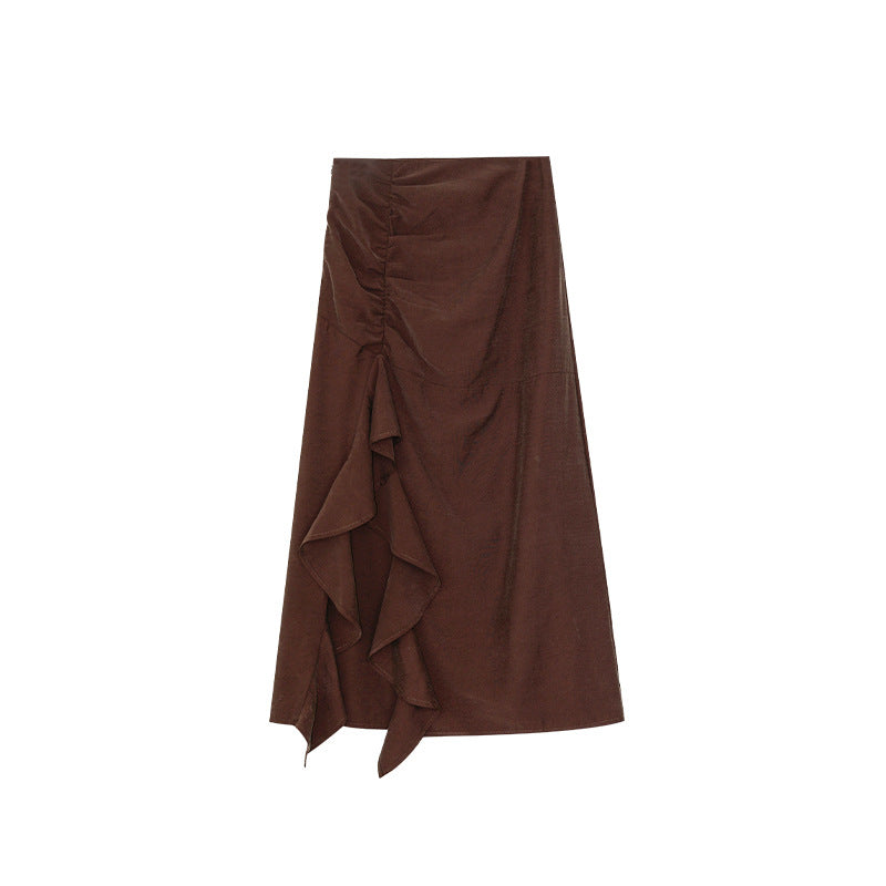 Temperament High waist irregular ruffle edge split skirt