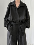 Korean lightweight texture silhouette straps thin trench coat women's autumn new lapel jacket