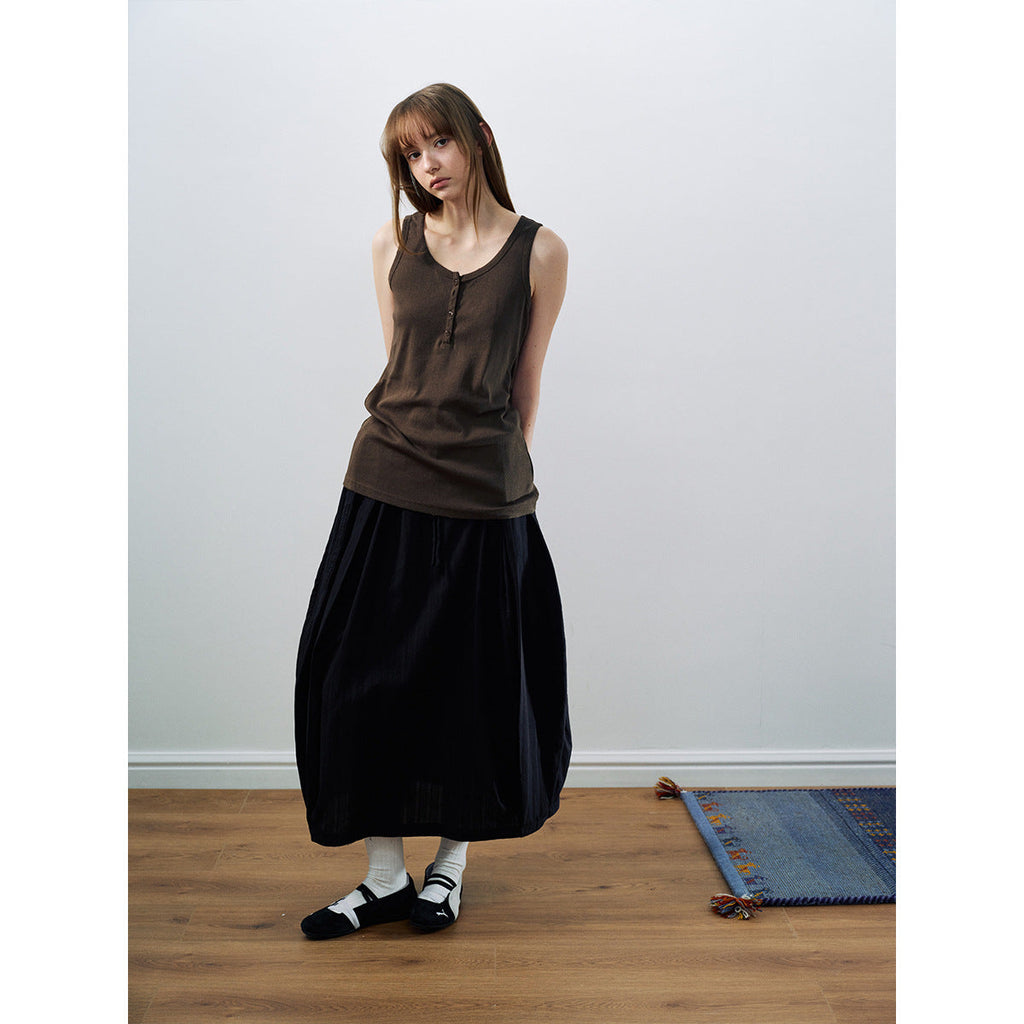 New casual jacquard cotton lace-up solid long lantern skirt for spring