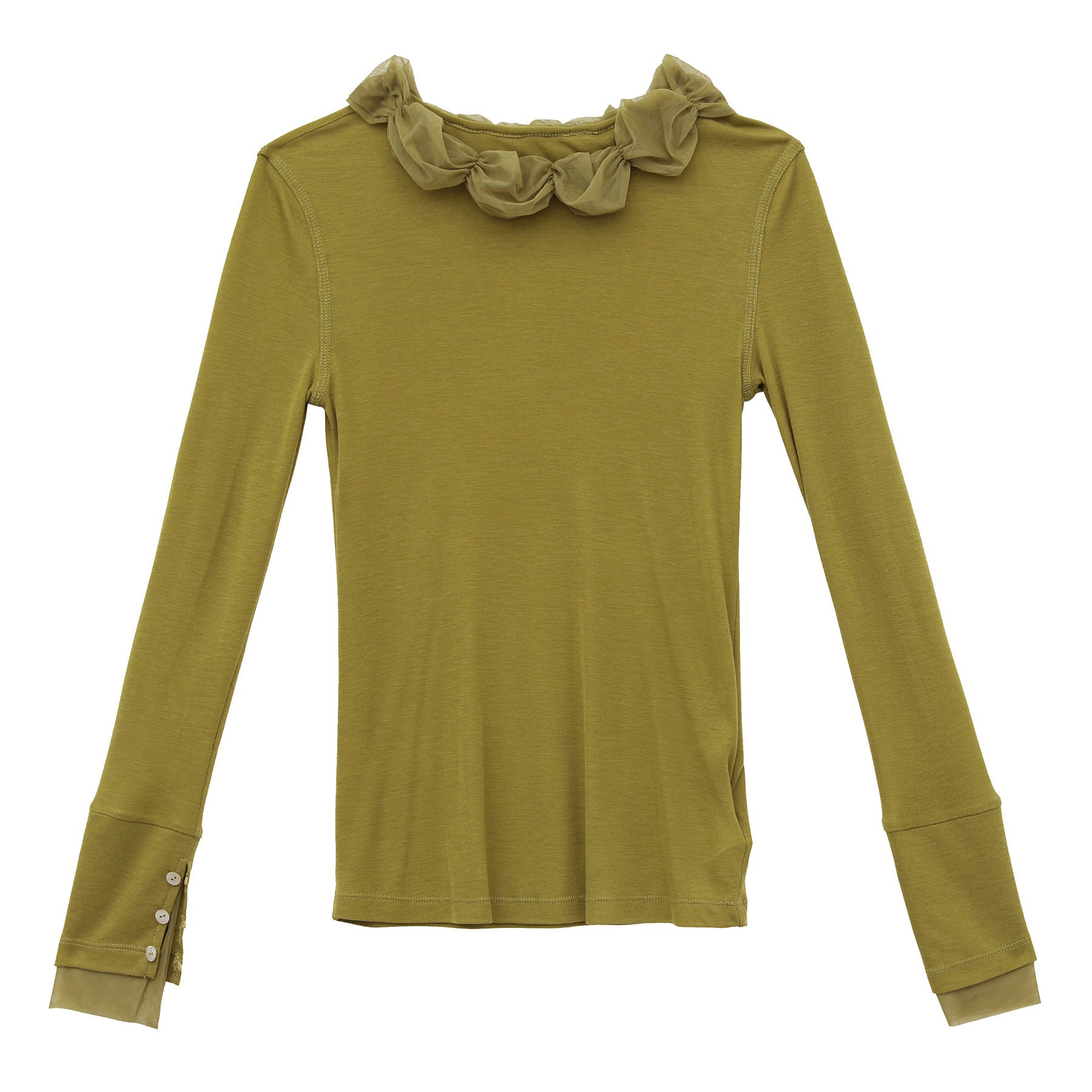 Mesh Flower Collar Knitted Sweater Women Round Neck Long Sleeve Slim Fit