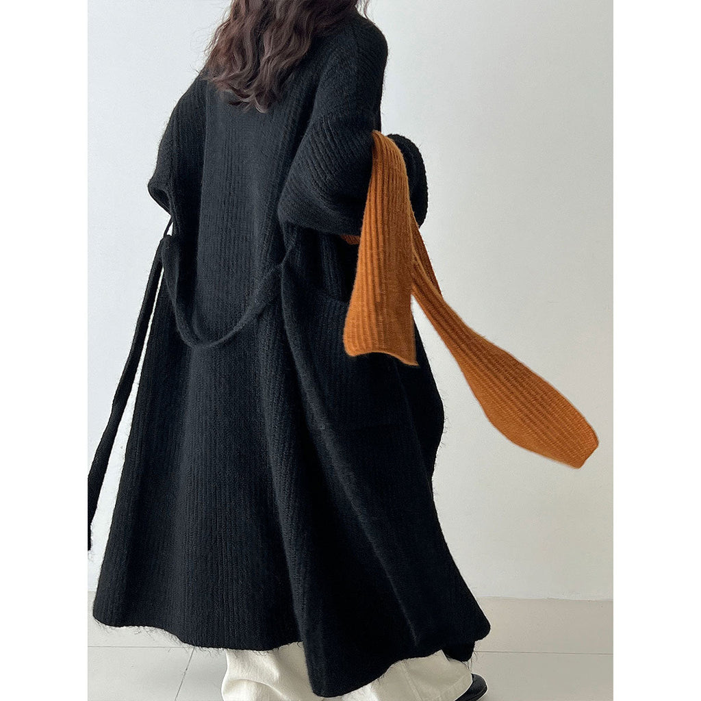 Korean style oversized knit cardigan with wide lapel - new autumn collection, soft and cozy wool blend, relaxed fit long coat