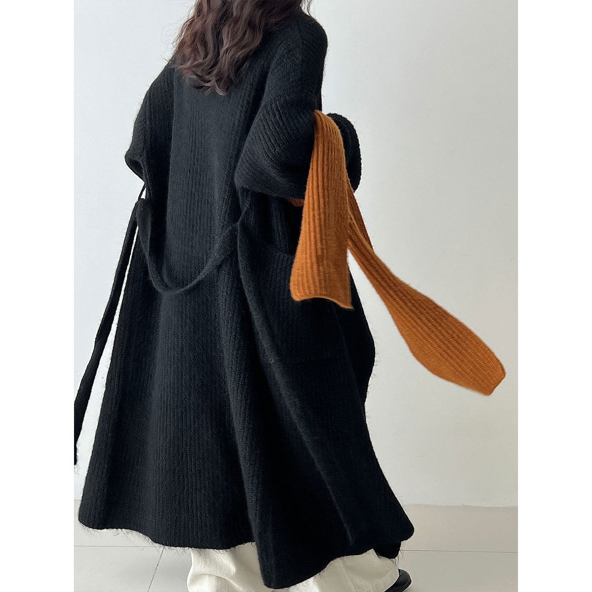 Korean style oversized knit cardigan with wide lapel - new autumn collection, soft and cozy wool blend, relaxed fit long coat