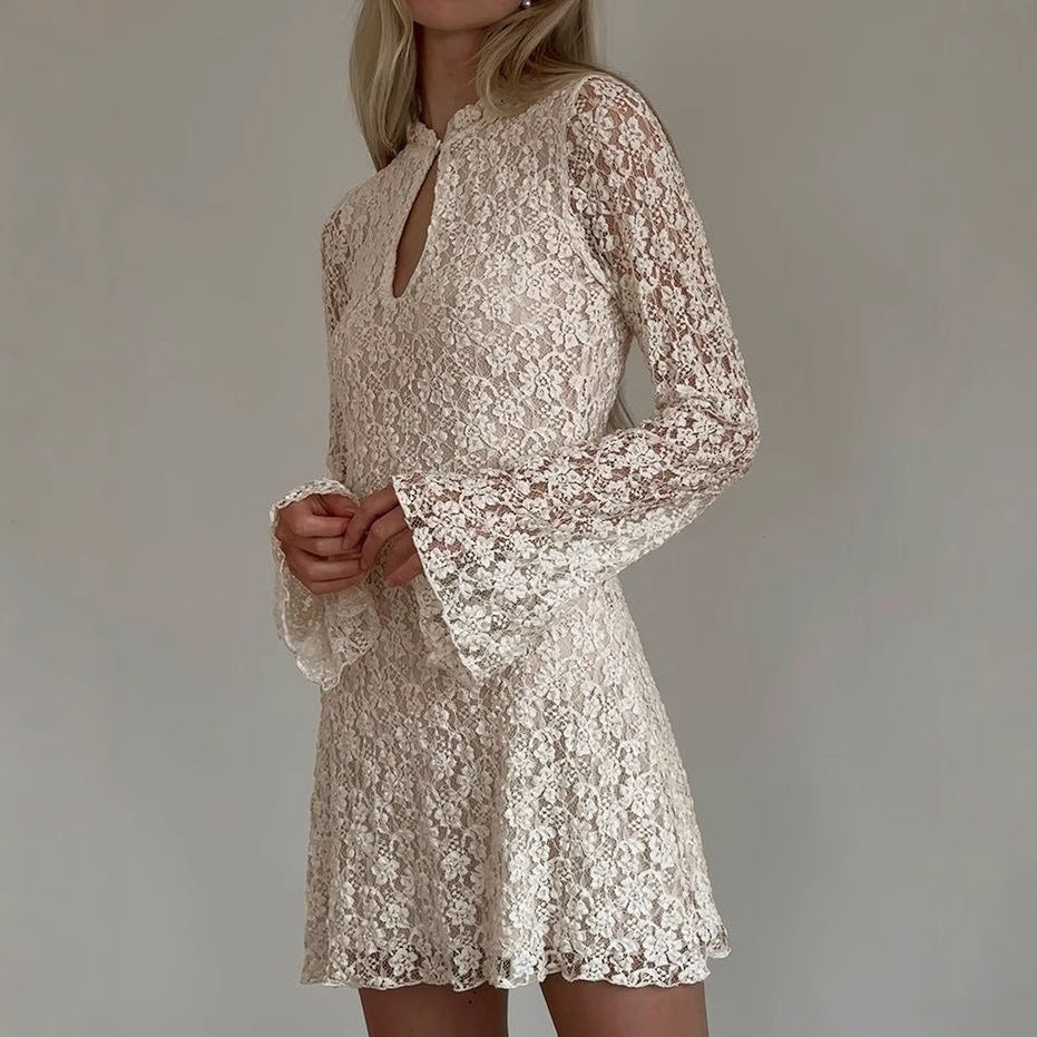 Sexy lace cut-out flared dress