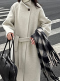 Korean version lazy diagonal buckle collar long double-sided woolen coat women's new woolen coat in winter