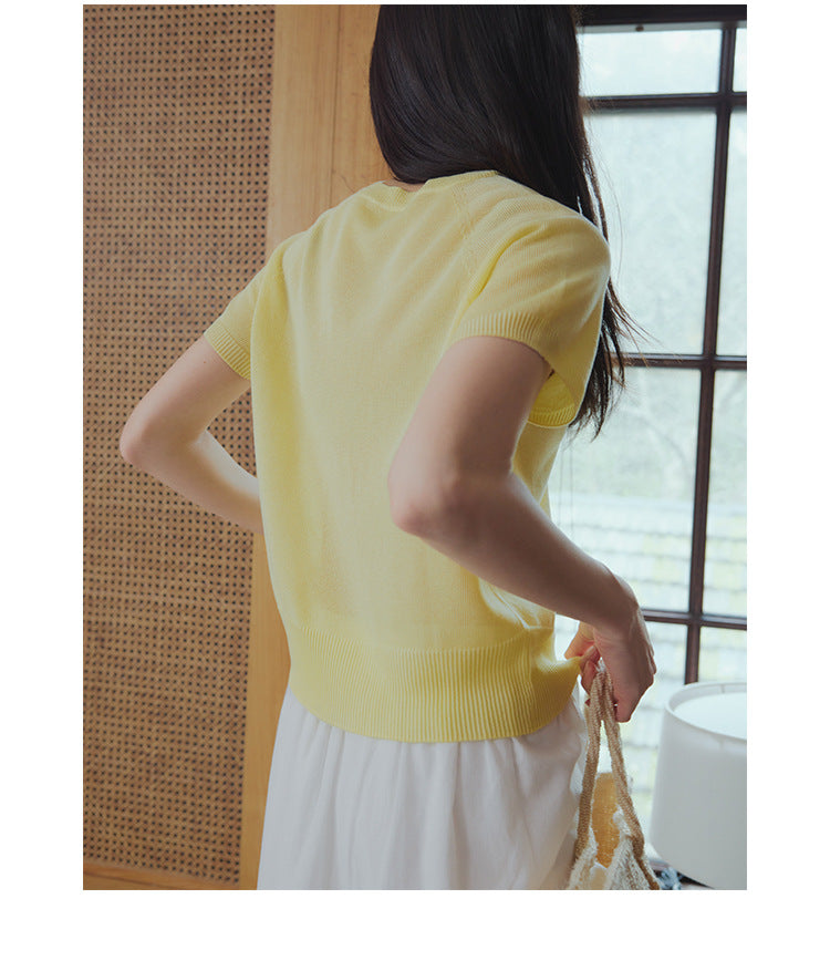 Macaron dry breathable short-sleeved knitted top