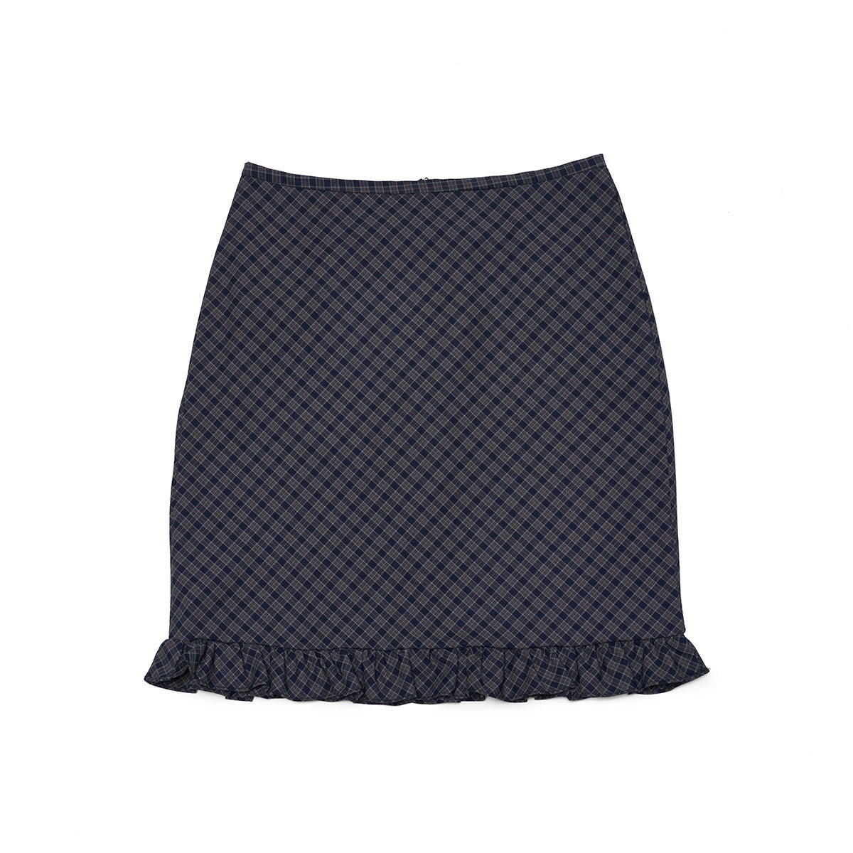 Autumn new casual high-waisted retro plaid ruffle edge relaxed five-point skirt