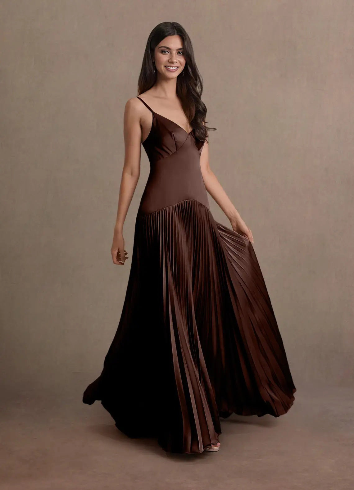 Fashion French Elegant Suspender Skirt Slim Pleated Skirt Evening Dress Dress Long