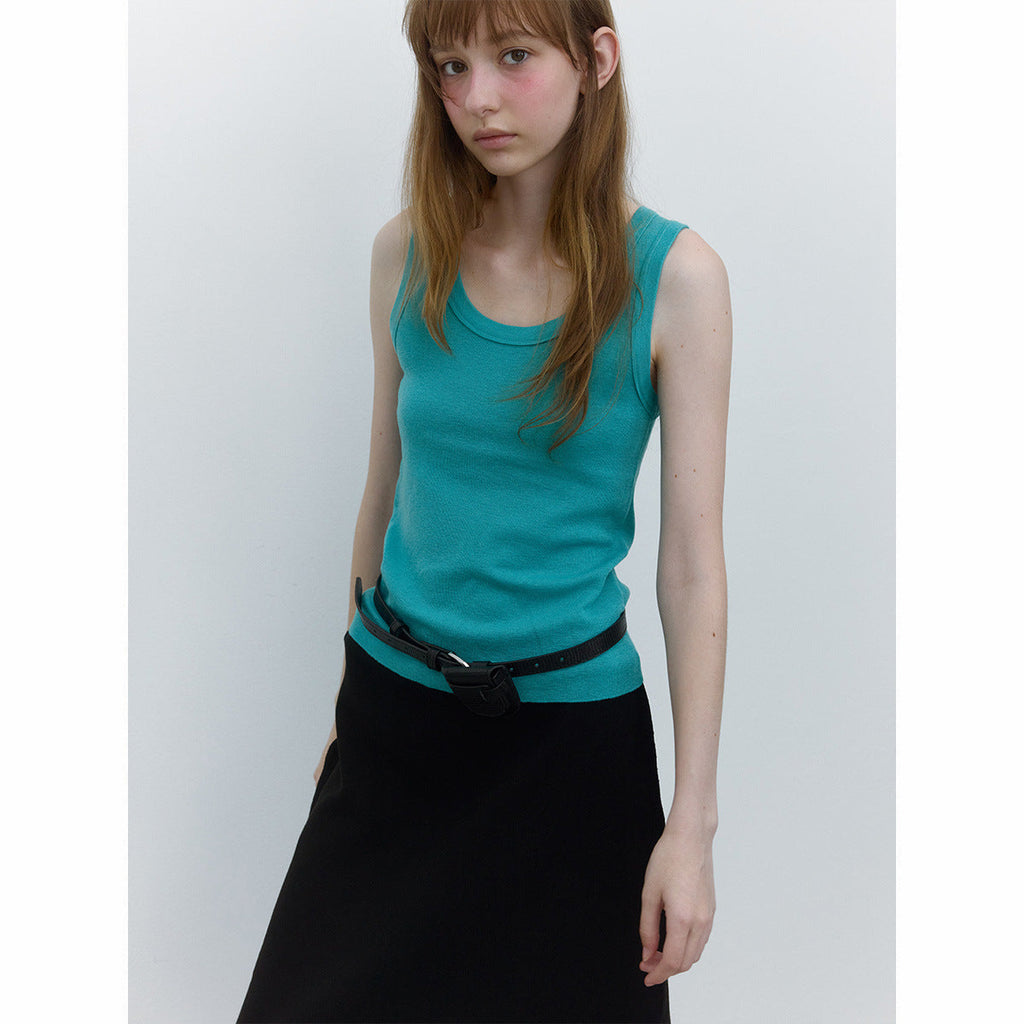 Autumn new U-neck casual wool blended simple versatile wide-edge knitted vest