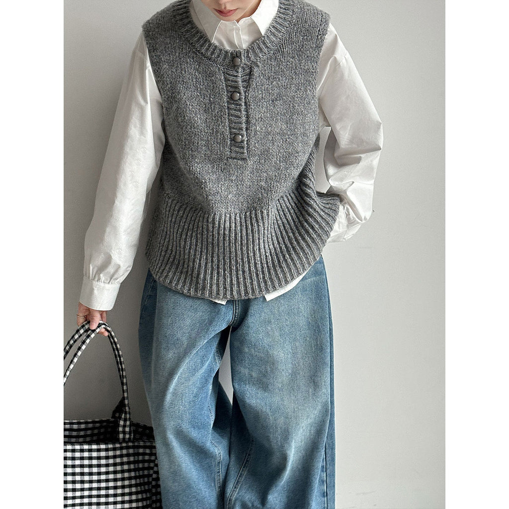 Korean simple style, stacked with versatile knitted vest