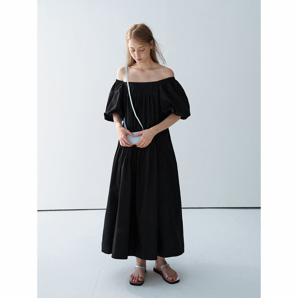 Summer new casual square collar cotton long loose tucker pleated long proportion dress